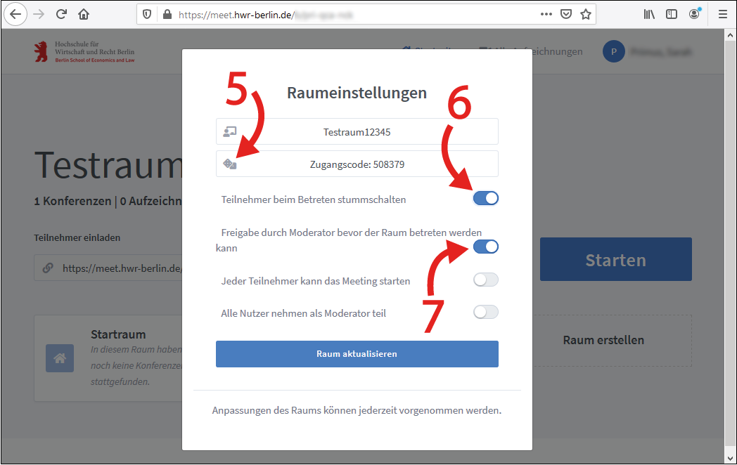 Raumeinstellungen vornehmen