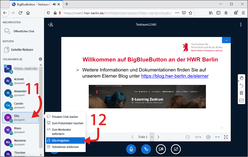 Einzelnen Teilnehmenden die Funktionen wieder freigeben