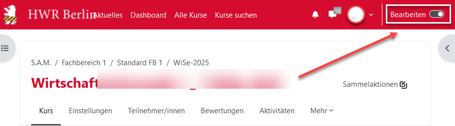 bearbeiten in Moodle bearbeiten aktivieren