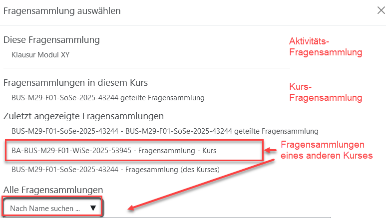 fragesammlung_übersicht2 Auswahl einer Fragesammlung