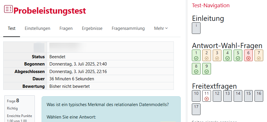 test_überprüfen Ansicht Versuch überprüfen in Moodle Test